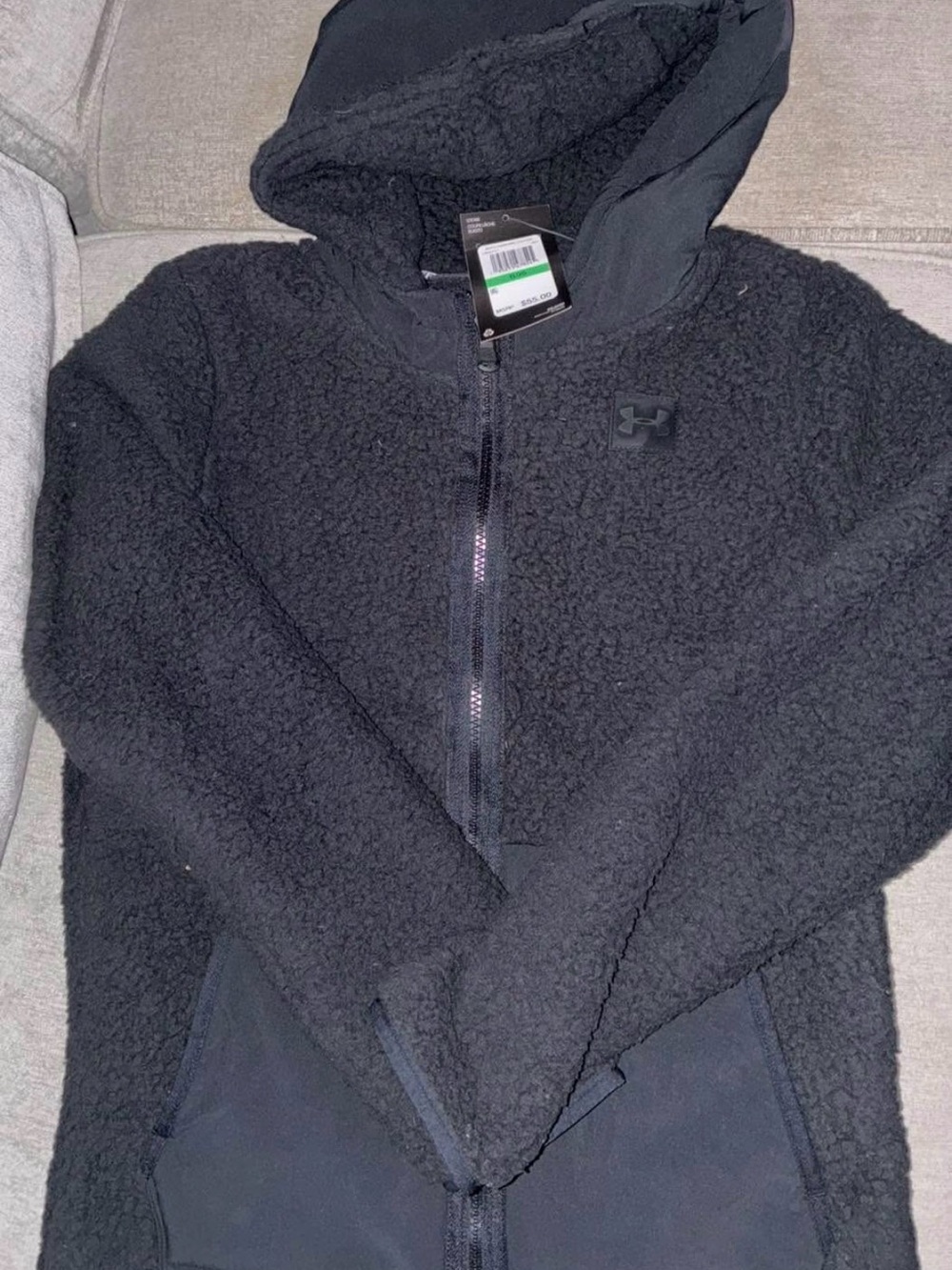 NEW! Under Armour Boys Large Black Sherpa Zip Hoodie